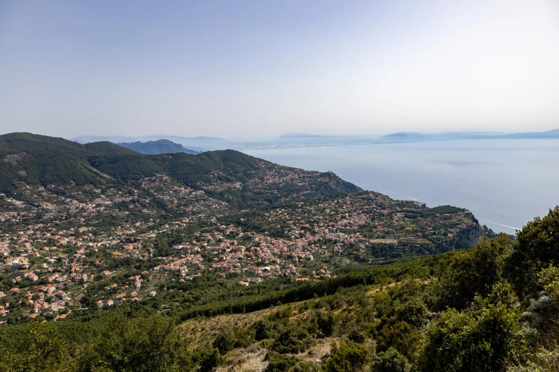 Beautiful panorama of Agerola, San Lazaro and Bomerano seen from the path to Monte Tre Calli. Amalfi Coast, Campania, Italy